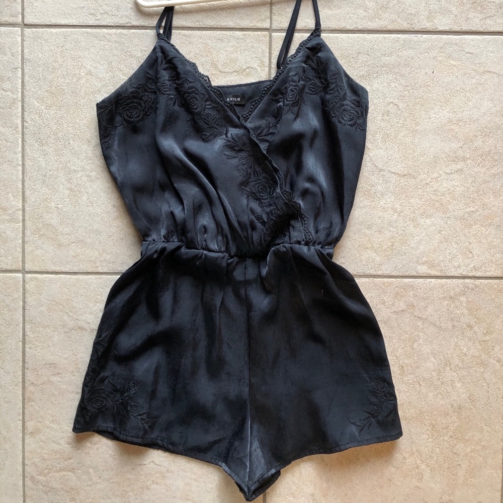 Kendall and Kylie Black Satin Romper